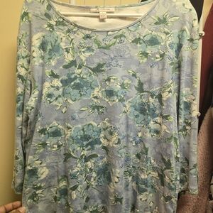 Elegant Blue Floral Long Sleeve Top
